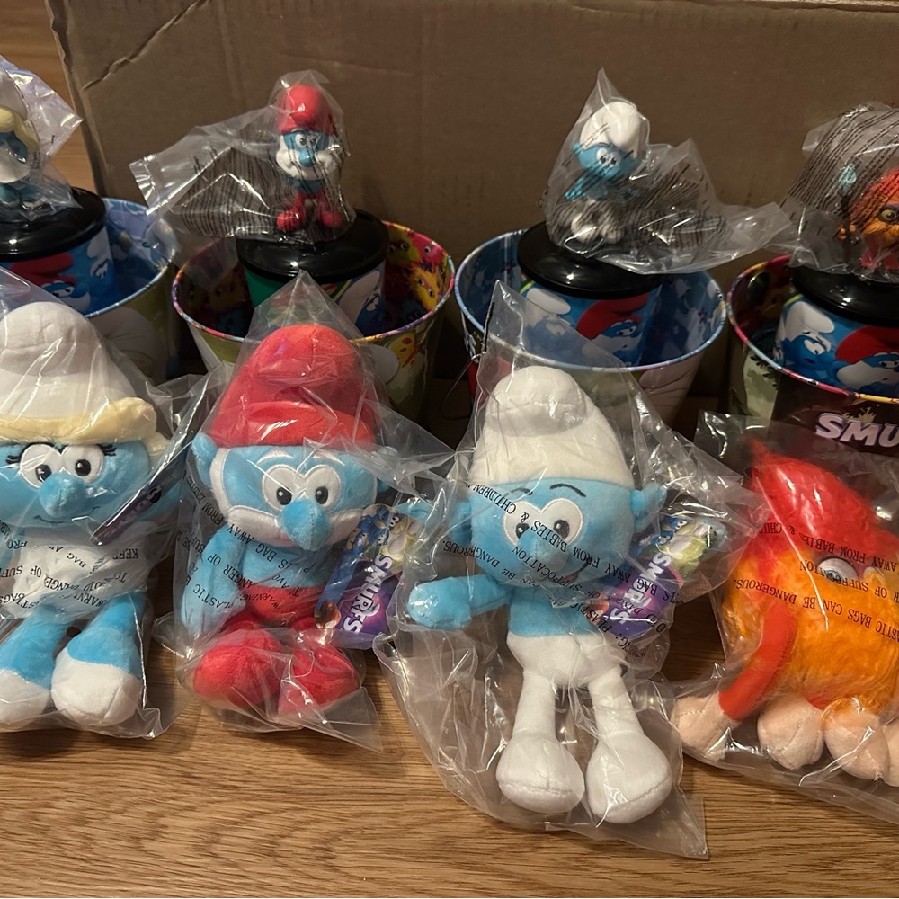 Smurfs (2025) AMC Exclusive 4 BUNDLE Popcorn Tin Plush Plushie Cup and Topper